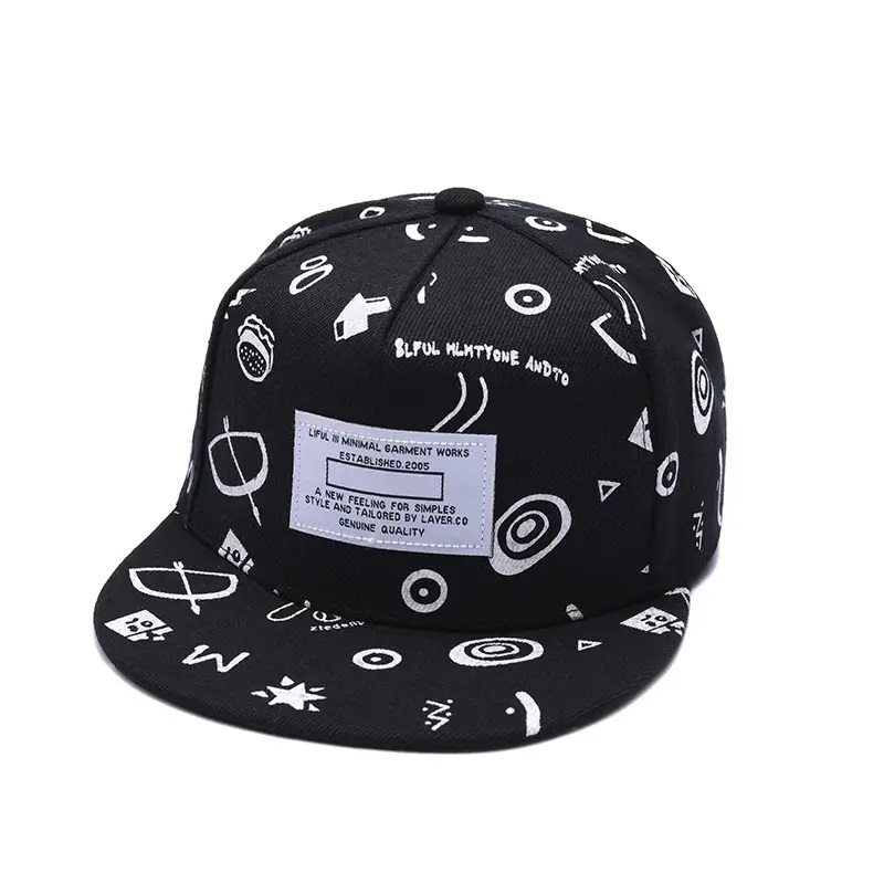 Sommer Spring Print Sublimation Hats 3D Stickerei Snapback Cap Patch Logo Unstrukturiertes Flachrand 6 Panel Snapback Hut