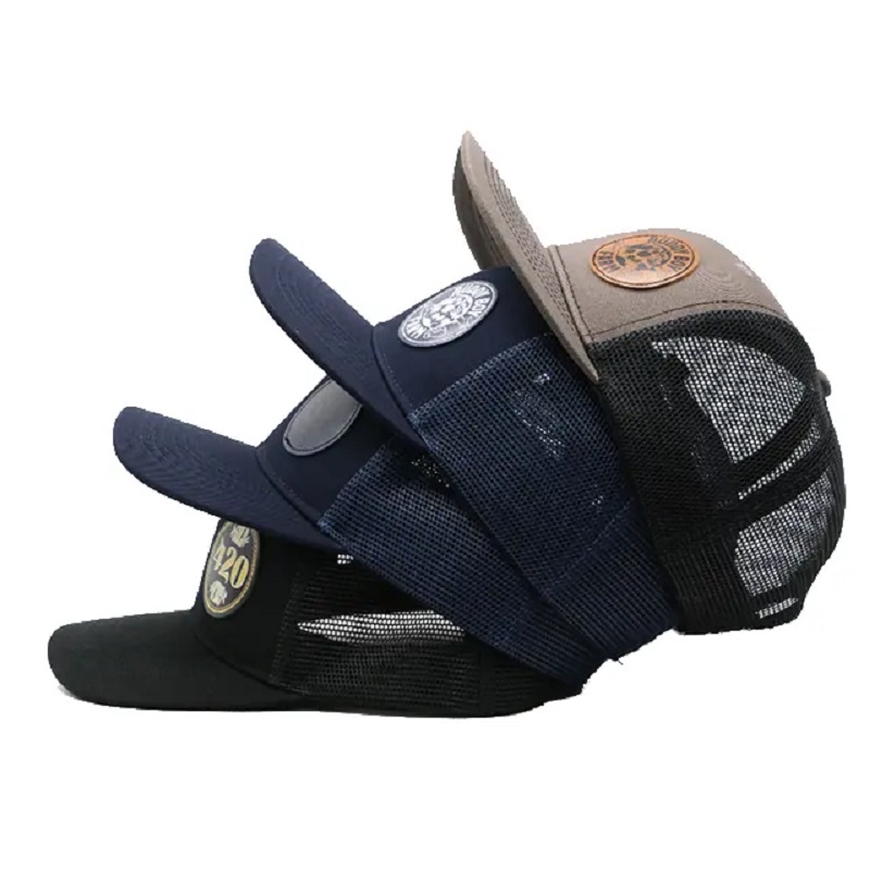 Großhandel Custom Logo Casquette Bone Gorras Snapback Headwear Blank einfach 6 Panel Mesh Leder Patch Trucker Hüte Kappen