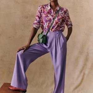 Neues französisch-elegantes modernes gedrucktes Muster fließender Seide und Baumwollmischung langärmeliges dünnes Hemd