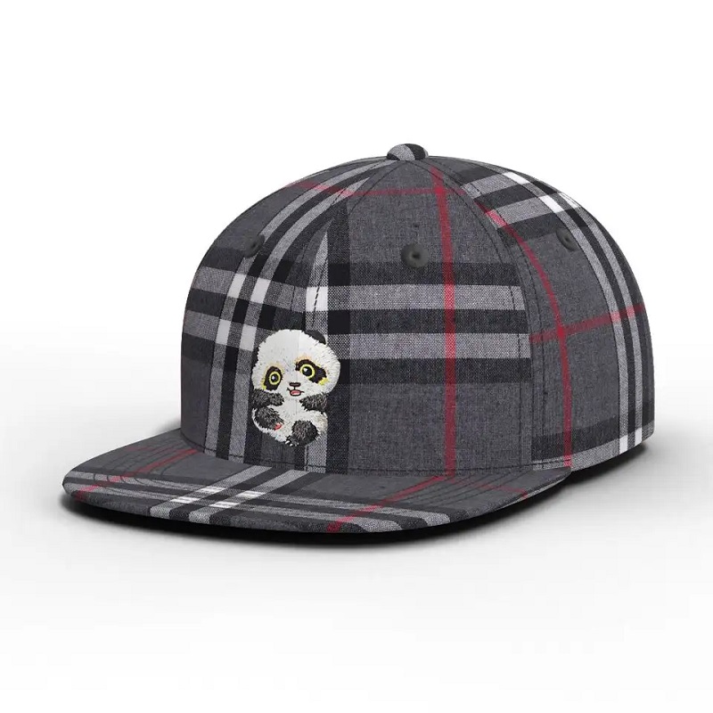 Wholesales hochwertige benutzerdefinierte Farbkarton Panda Checked Hat Plaid Plaid Flat Rand Snapback Cap