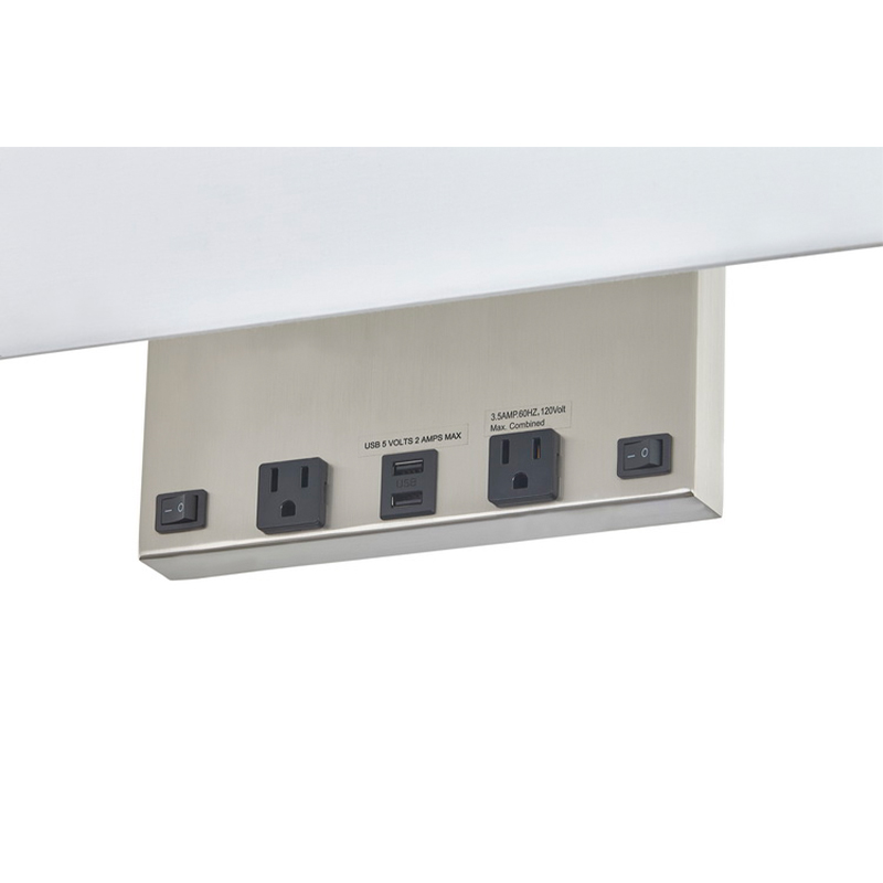 Eagles Landing Hotel Rechteckige Wandlampe mit gebürstetem Nickel -Finish, zwei auf/Off -Rocker -Schalter, zwei bequemen Outlets und ein Dual -USB -Hafen im Hotel Guestroom