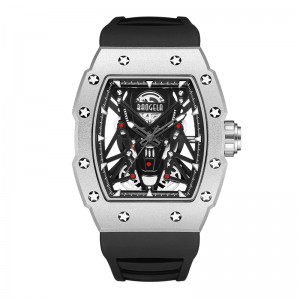 Baogela Silver Black Sport Quarz Uhr für Männer Tonneau Zifferblatt Analoges wasserdichte Armbanduhr mit Silikongurt leuchtende Hände 4145