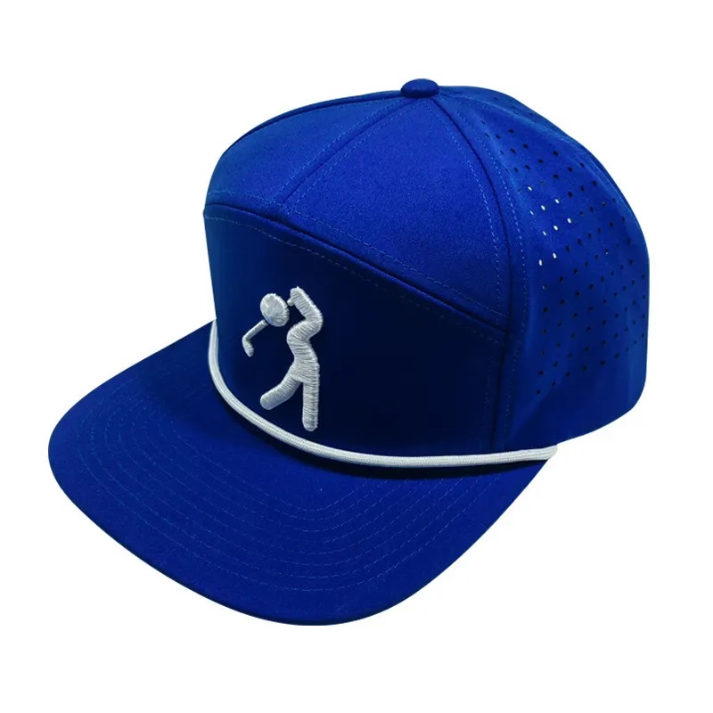 Benutzerdefinierte hochwertige 7 Panel perforierte Hut, Herren 3d Sticklogo Baseballkappe mit Seil