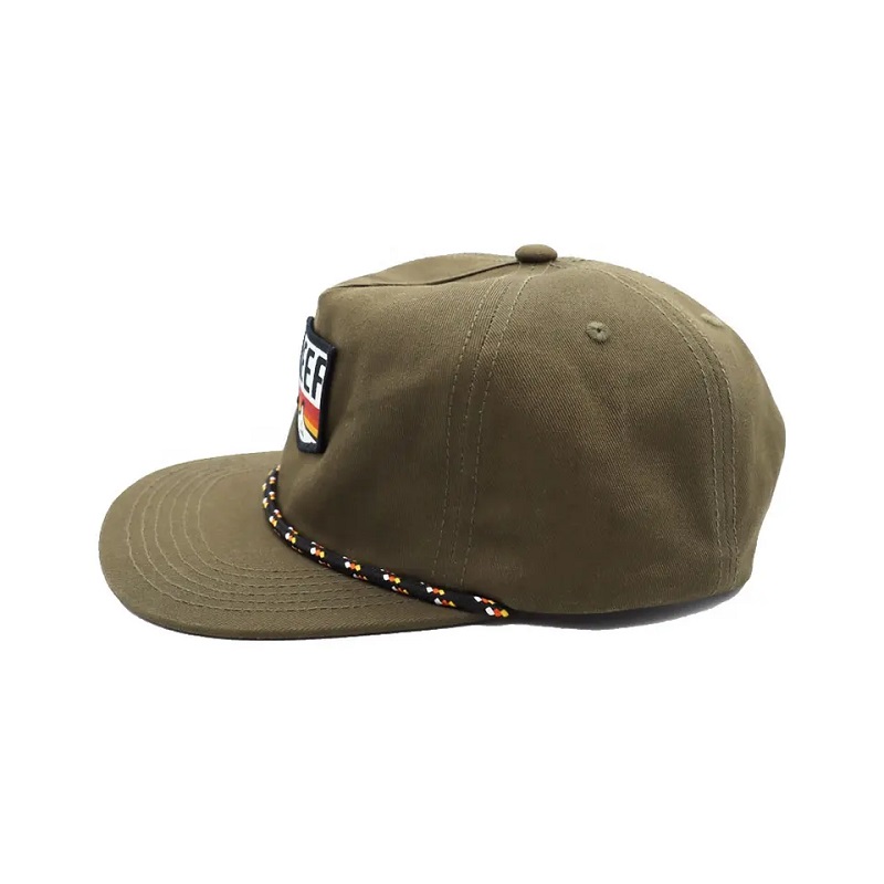 Unstrukturierte Snapback -Hüte mit Seil Retro 5 Panels gewebt Patch Label Cotton Twill Snapback Caps Sportman Hut