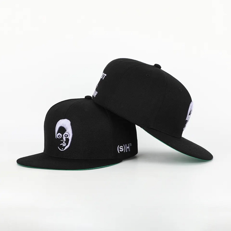 Benutzerdefinierte 6 panel schwarz geschlossene rücken flex fit gorras cap ausgestattet Hut 3d Stickerei Logo Grün Unterbrenner Hip Hop Snapback Cap