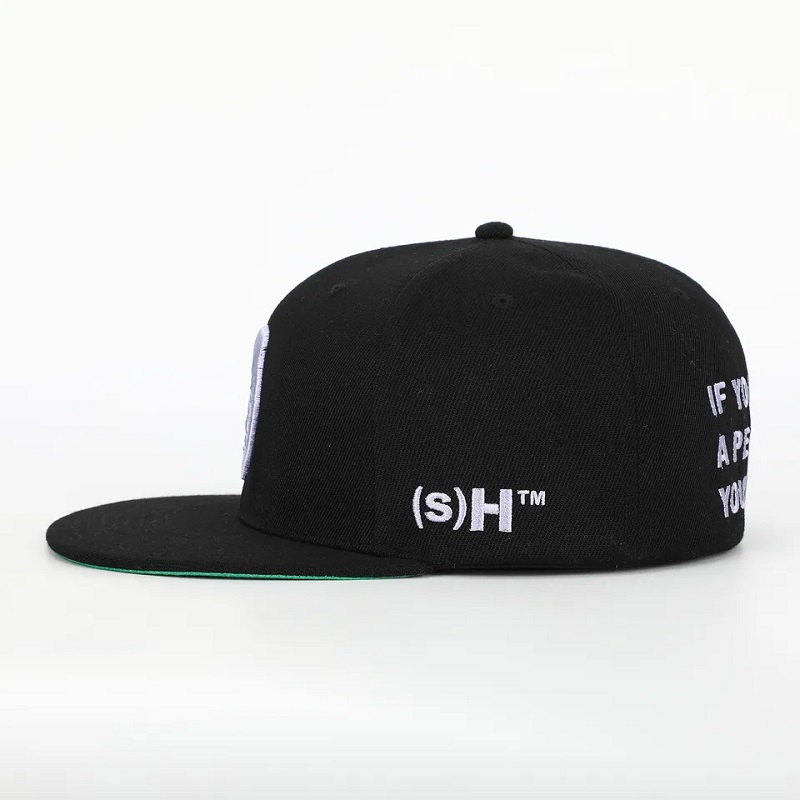 Benutzerdefinierte 6 panel schwarz geschlossene rücken flex fit gorras cap ausgestattet Hut 3d Stickerei Logo Grün Unterbrenner Hip Hop Snapback Cap