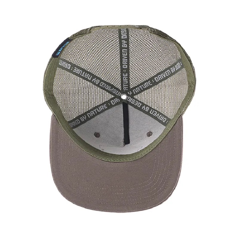 Mode beliebte flache Krempe Mesh Hut grau Stickerei Patch 5 Panel Plastik -Schnappschacktrucker -Kappe und Hut