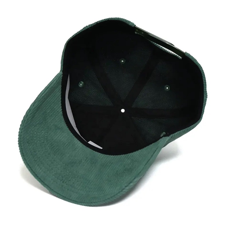 Maßgeschneiderte direkte Werksfabrik 5 Panel Baseball Cap Green Cordhut mit 3D -Puff -Sticklogo Baumwoll -Schweißband Winterkappen