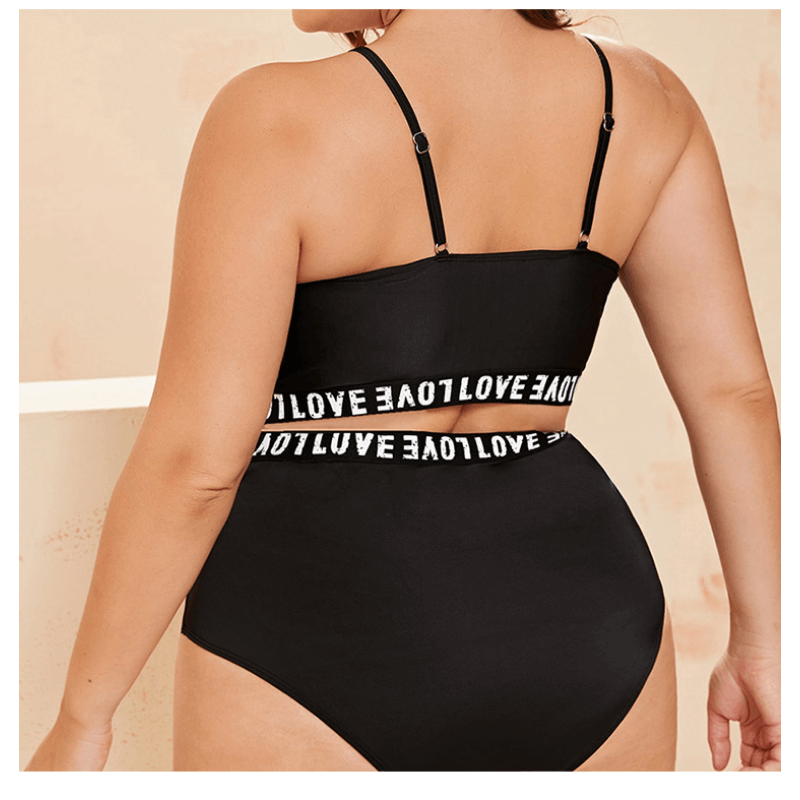 Bikini solide hohe Taille Plus -Größe Liebesbrief Badeanzüge