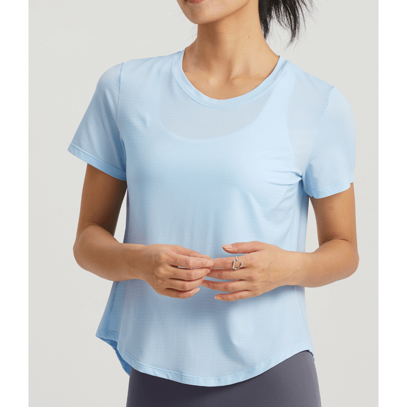 Elastische Split O Hals-Yoga-T-Shirts