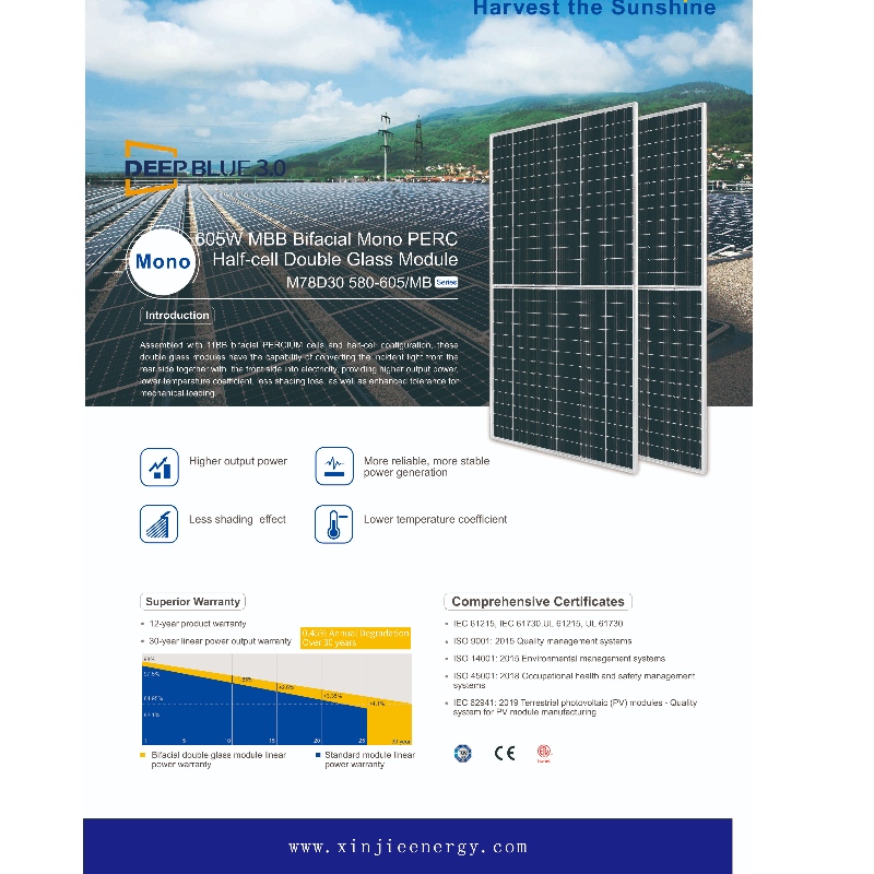 Photovoltaic Doppelseite 605 W M B B Hocheffizienzmodul -Systeme Online -Verkäufe