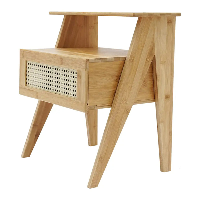 2 Ebenen Bambusende Tisch mit Schubladen Nachttisch für kleine Räume Aufbewahrungsnachtstillstand für Schlafzimmer