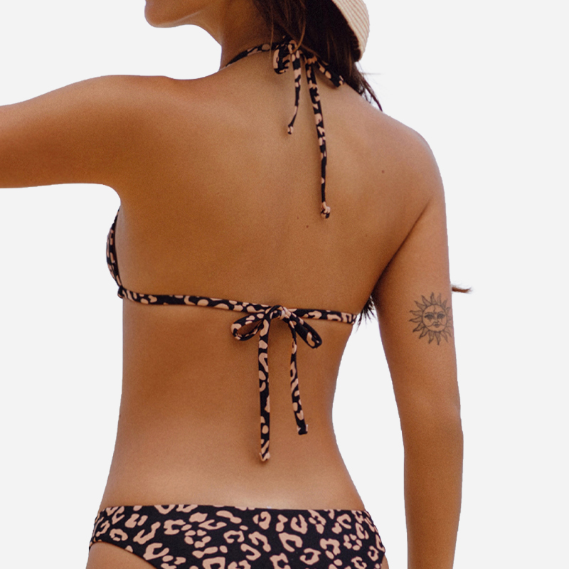 Reversible Cheetah Dot Halter Tri Bikini Top