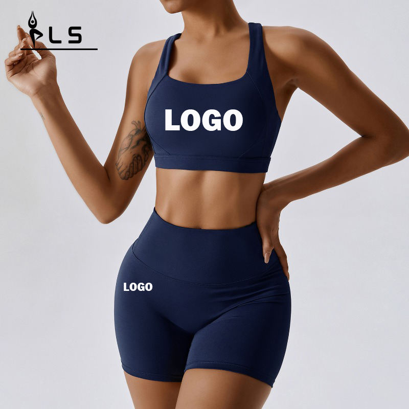 SC9284 High Tailled Workout Shorts Custom Yoga Setnahtloser 2 -teiliges Set Bra Weste Shorts Anzug Yoga Kleidung für Frauen