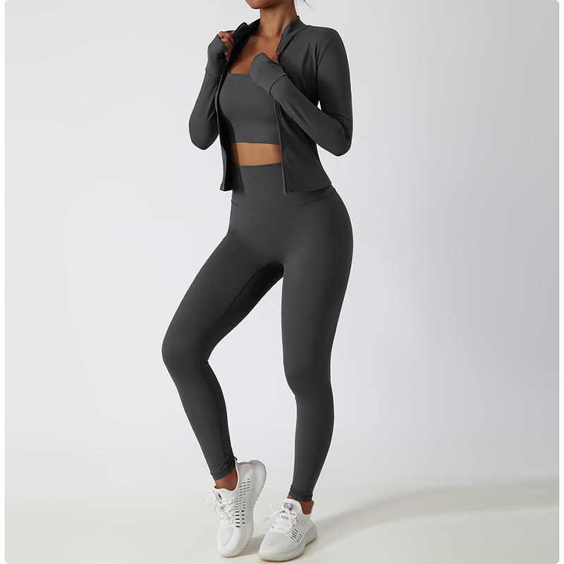 SC1053 Lauffitnessanzug Langarm Yoga Hosen Set Jacken Yoga -Anzug Set für Frauen im Freien Fitnesskleidung im Freien Fitnessstudio