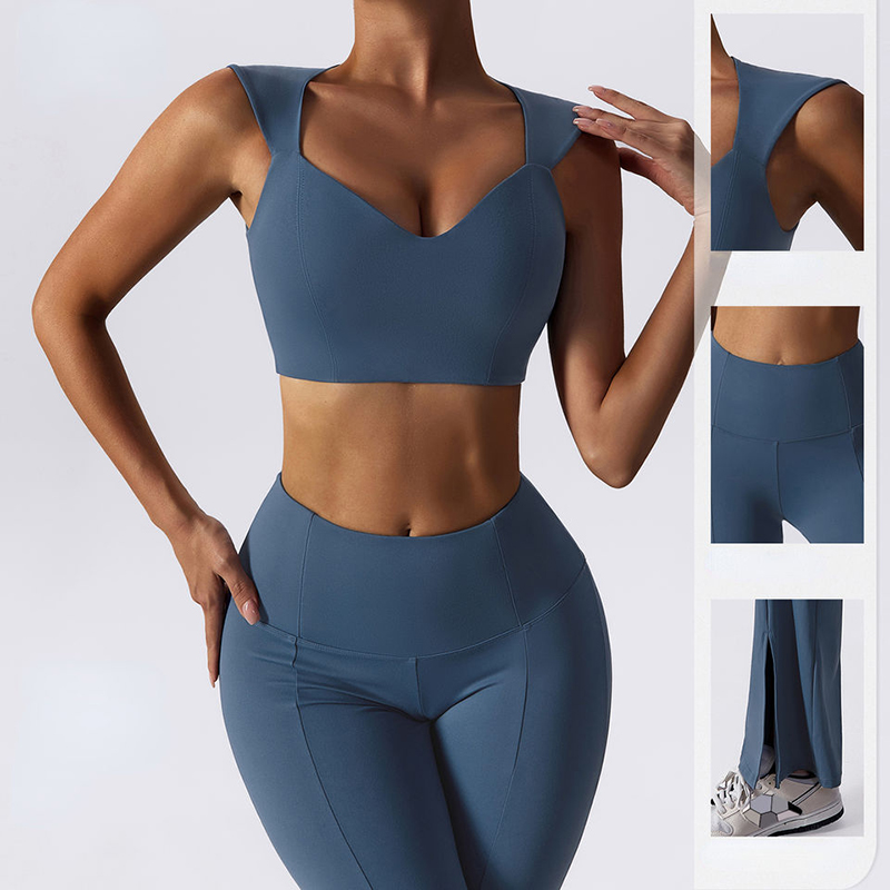 Solid Yoga Set Mujer Flare Leggings und BH Set Fitness Workout Yoga Set Women Yoga Anzug 2 Stück Fitnessstudio Kee