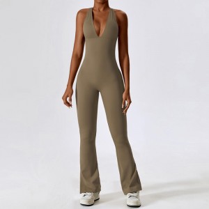 SC1077 Frauen gegen Hals Rückenless One -Stück Overalls Fitnessstudio Strampler Sexy Spandex Bodycon Bodysuit