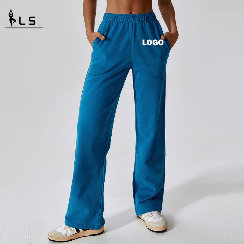 SC10128 OEM Custom Design Logo Feste Farbkordelschnur Baggy Sweat Hosen Jogger gerade Beinhosen Hosen Fleece Jogginghose