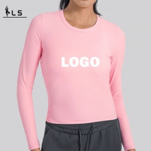 SC10271 Atmungsaktives Yoga Crop Top Fitnessfitness enge T-Shirt Langarm Langarm T-Shirts rund-Hals