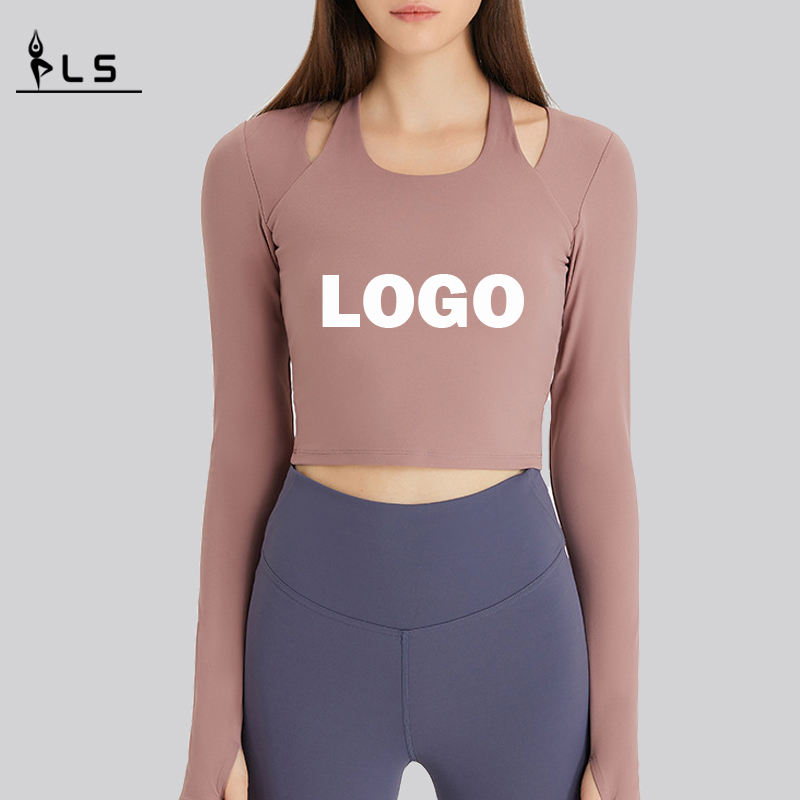 SC10273 Custom Logo Yoga T-Shirts Fitness laufen runde T-Shirts Hemd Frau Langarm Sporthemd für Frauen