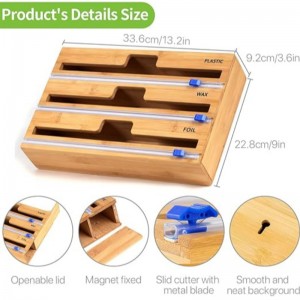 3 in 1 Wrap -Spender mit Cutter, Plastikfolie, Aluminiumfolie und Wachspapierspender für Küchenschublade, Bambusrollen -Organizerhalter, kompatibel mit 12 \\\\ \\\