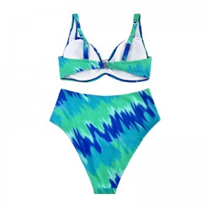 Turquoise gedruckter zweiteiliger Badeanzug mit breiten Gurten