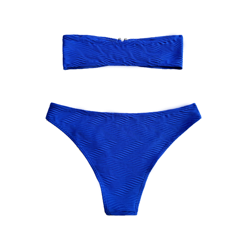 Blaues Muster Spezialer Stoff trägerloser Top U-Button Split Badeanzug