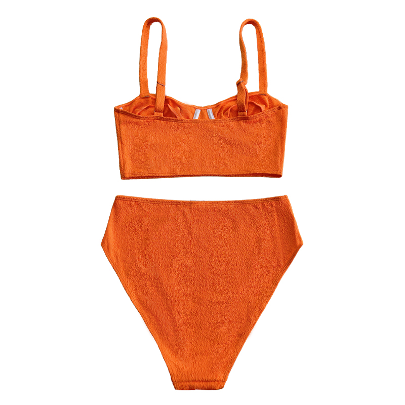 Orange gekräuselte Stoff mit breiter Saum Büste Split Badeanzug