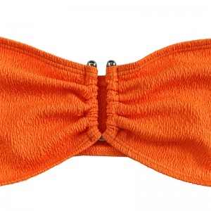 Orangefarbener Rüschenstoff trägerloser U-Split Badeanzug