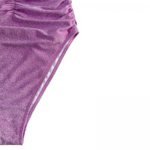 Lila silbertralterlos trägerloser trägerloser plissierter einteiliger Badeanzug