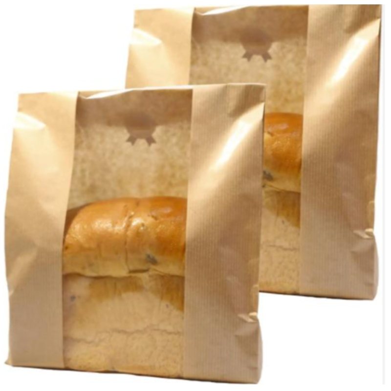 Custom Printing Kraftpapier Brotbeutel mit Fenster Siegel Aufkleber Verpackung Brotbeutel Lebensmittelverpackung Aufbewahrung
