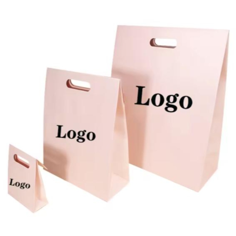 Wiederverwendbarer Stempelgriff Griff Spot UV Custom Logo Hochzeits Geburtstag Geschenk Pink Kleidung Verpackung Bunte Designpapier Einkaufstasche