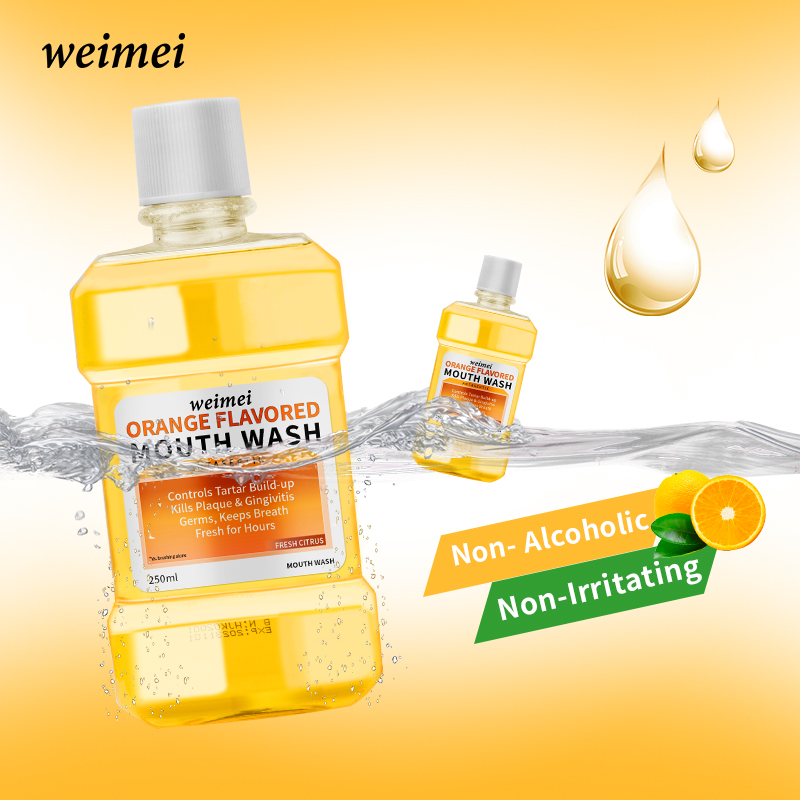 Mundwasser mit orangefarbenem aromatisiert