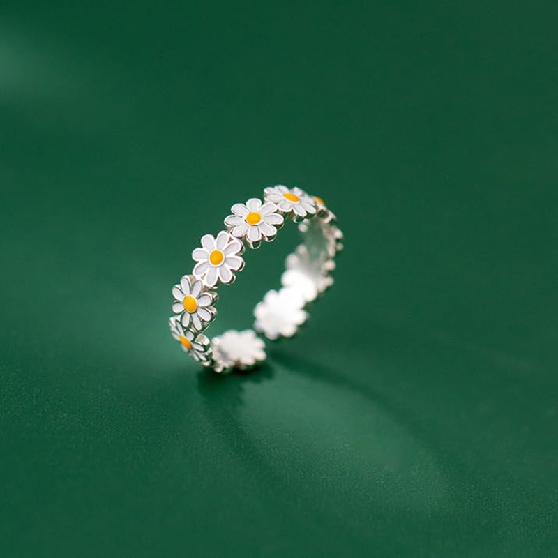 Hongde Schöne Gänseblümchen-Blumenringe, verstellbarer offener Ring, Gänseblümchen-Delight-Ring für Damen und Herren