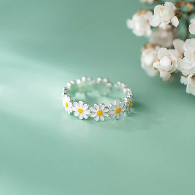 Hongde Schöne Gänseblümchen-Blumenringe, verstellbarer offener Ring, Gänseblümchen-Delight-Ring für Damen und Herren