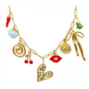 Hongde 18 Karat Büroklammer-Goldkette, handgefertigt, DIY, Sonne, Mond, Stern, Anhänger, Charm-Halskette, westlicher Ozean, Meer, Strand, Gold-Charm-Halskette für Frauen