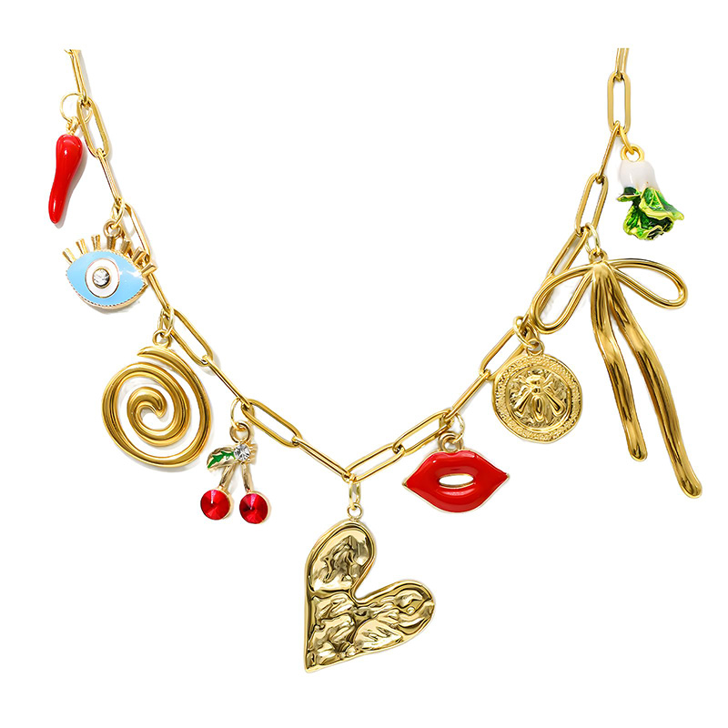 Hongde 18 Karat Büroklammer-Goldkette, handgefertigt, DIY, Sonne, Mond, Stern, Anhänger, Charm-Halskette, westlicher Ozean, Meer, Strand, Gold-Charm-Halskette für Frauen