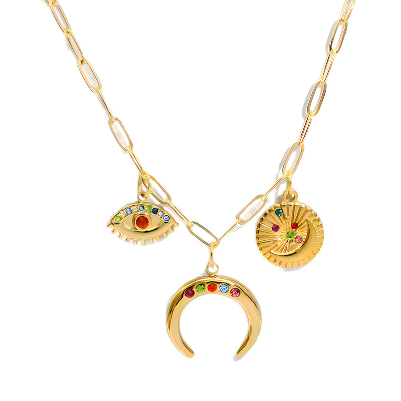 Hongde 18 Karat Büroklammer-Goldkette, handgefertigt, DIY, Sonne, Mond, Stern, Anhänger, Charm-Halskette, westlicher Ozean, Meer, Strand, Gold-Charm-Halskette für Frauen