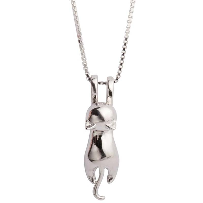 Silberne Katzen-Charm-Halskette S.Leaf Sterlingsilber-Katze für Frauen, Katzenschmuck für Frauen, Katzenzubehör für Frauen, Katzen-Mutter-Liebhaber-Damen-Motto-Geschenke, süßer silberner Kätzchen-Schmuck, Geburtstagsgeschenke für Frauen