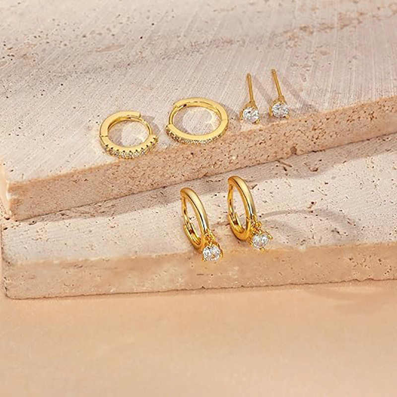 3 Paar Gold-Creolen-Set: Zierliche Ohrstecker, trendige, kleine, 14 Karat vergoldete, hypoallergene, baumelnde Knorpel-Creolen für Frauen, Goldschmuck für Frauen, Mädchen, Geschenke