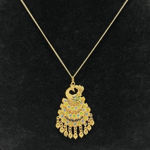 Luxus 18K Gold-Peacock Anhängerkette mit Hand mit Hand-Lackierter Emaille -Details und baumelnder Goldzauber für Frauen