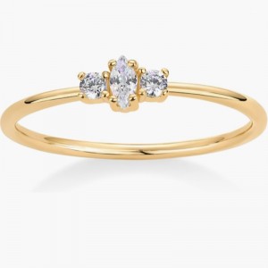 Elegantes 18k Gold-925 Sterlingsilberring mit Marquise und rund-Schnitt kubische Zirkonia -Steine ​​- minimalistisches Stapel -Verlobungsband