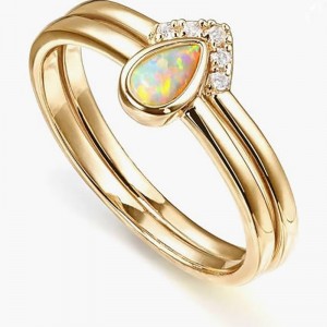 Elegantes 18k Gold-Plattierter stapelbarer Tränen -Opal -Ring mit Mikroset-Pavé Zirkoniaakzente - zeitloser Luxusschmuck für Frauen