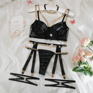 Heiß - Verkauf von sommer sexy Dessous -Set. Aus Satin mit schwerem Satin - Metallelemente, die für Club entwickelt wurden - Mody Girls gehen, vier - Stück Set mit sexy Metallketten My96605 Preis:$119,99