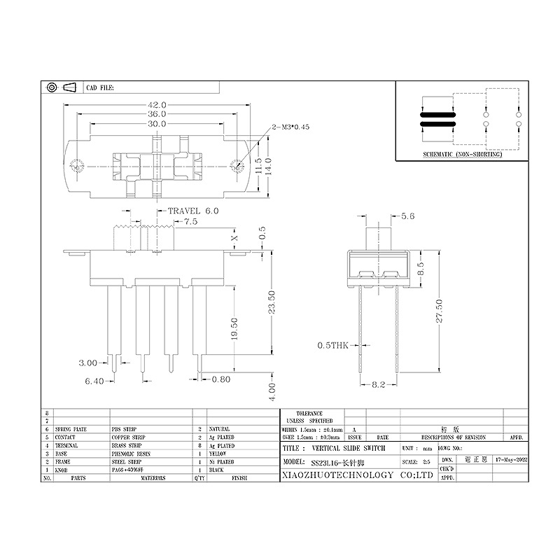 Toggle Switch SS23L16 Long Pin Toggle Switch Medizinische Geräte Industriegeräte Hochstromschalter drei-STOPPENSCHALTER