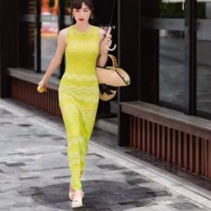 Sommerstricker runder Hals Langarm Intercolor Cardigan, V.-Hals ärmelloses langes gestreiftes Kleidset Set