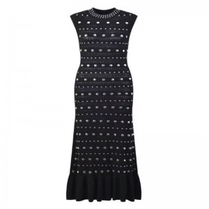 Sommer -Dollar -Kragen ärmellose Schulter Rüste, metallische Strickkleider