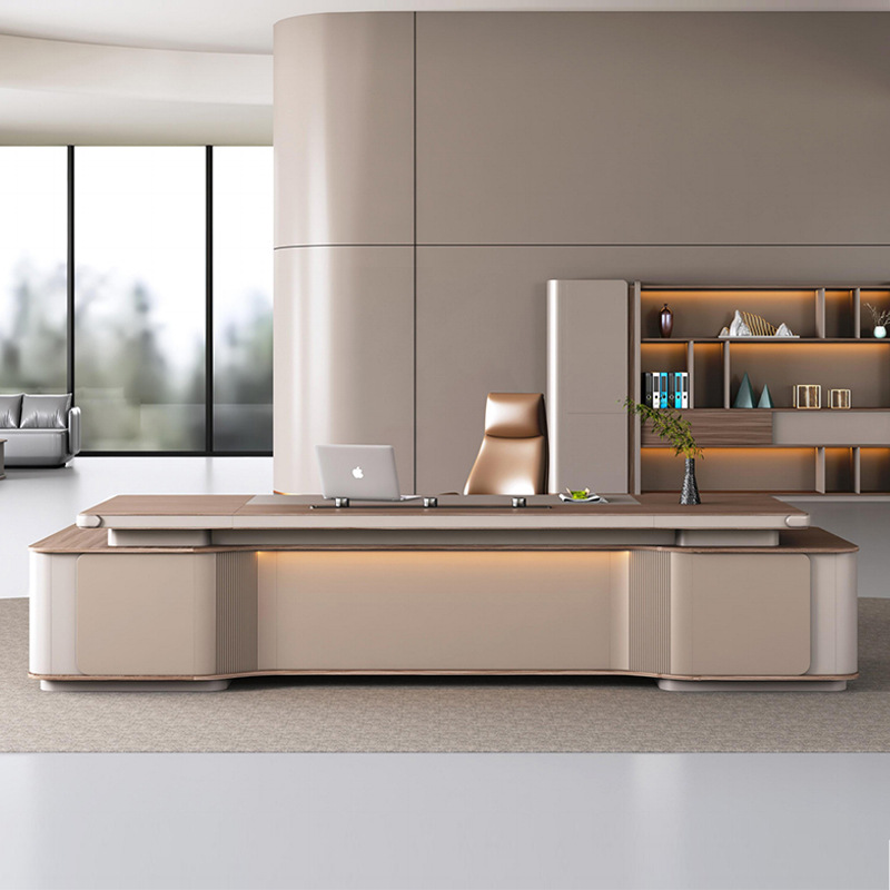 Modell: DBT005 Modern Voice-Control Light Strip Boss Kombination aus Schreibtisch und Schrank, Multifunktionssteckdose, leichter, luxuriöser und eleganter Boss-Büroschreibtisch.